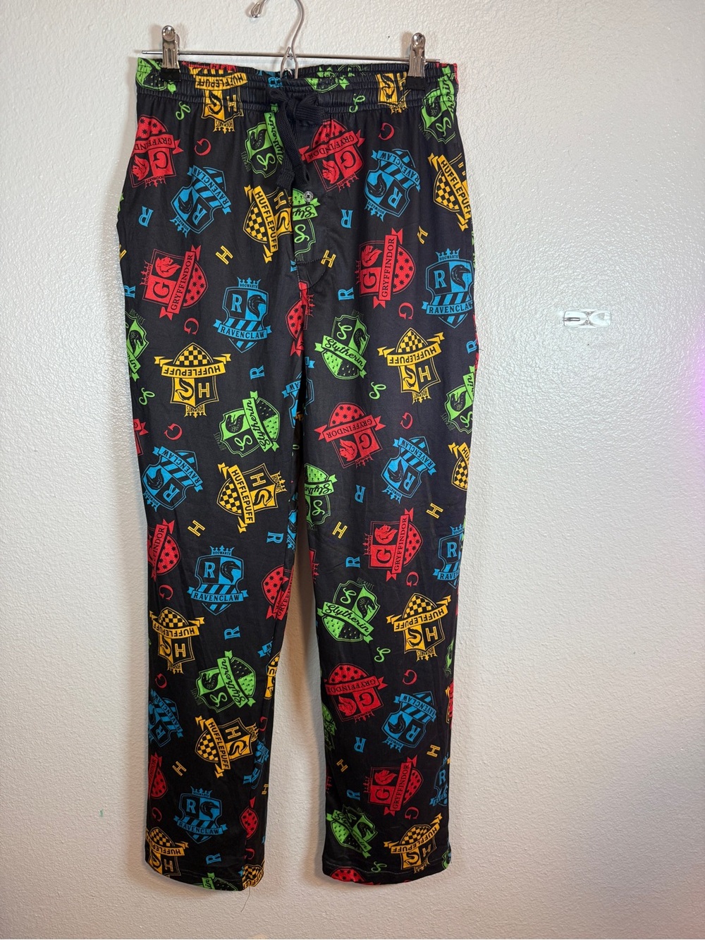 Harry Potter Mens Sleep Pants Small Hogwarts Crest Lounge Pajama Bottoms Black S